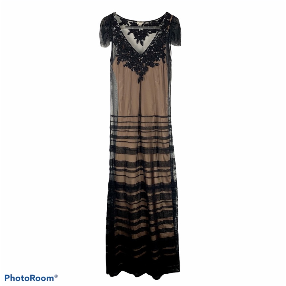Elegant Black and Tan Lace Dress